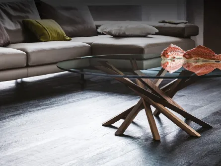 Tavolino Atari in cristallo con base in legno di Cattelan Italia