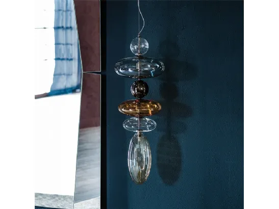 Lampada a sospensione Baban in vetro borosilicato trasparente, fumé e arancione di Cattelan Italia