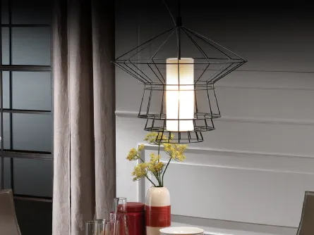 Lampada a sospensione in acciaio verniciato e rivestimento in tessuto Zeppelin di Cattelan Italia