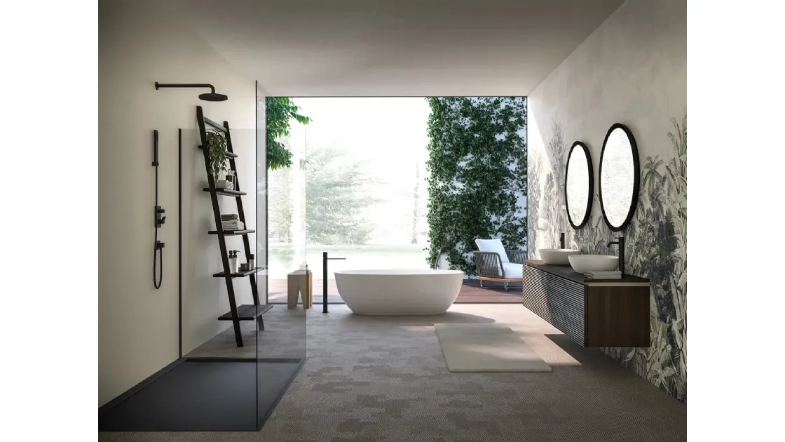 Mobile da Bagno sospeso Composizione B10 in massello di Rovere di Devina Nais
