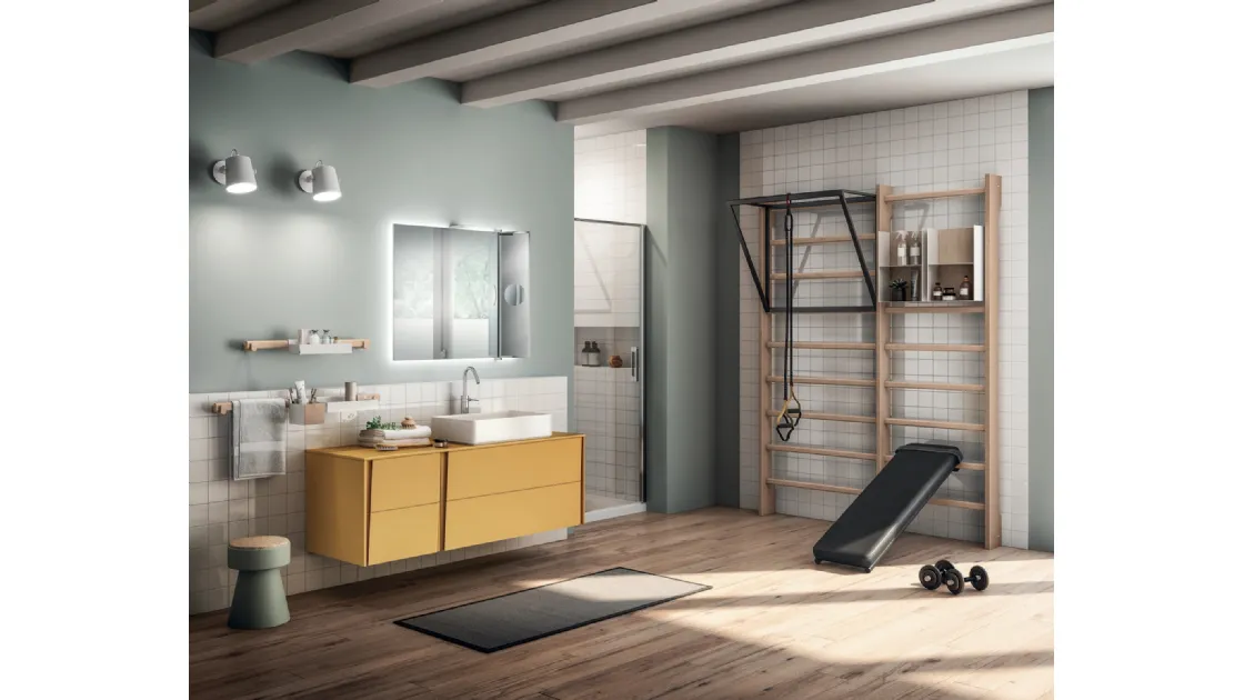 Mobile da Bagno Gym Space Laccato Opaco Giallo di Scavolini Bathrooms