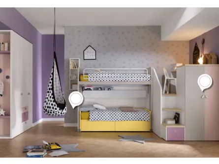 Cameretta con scrivania nella parte superiore e cabina armadio in quella inferiore Alpha Letto a Soppalco G040 di Doimo Cityline