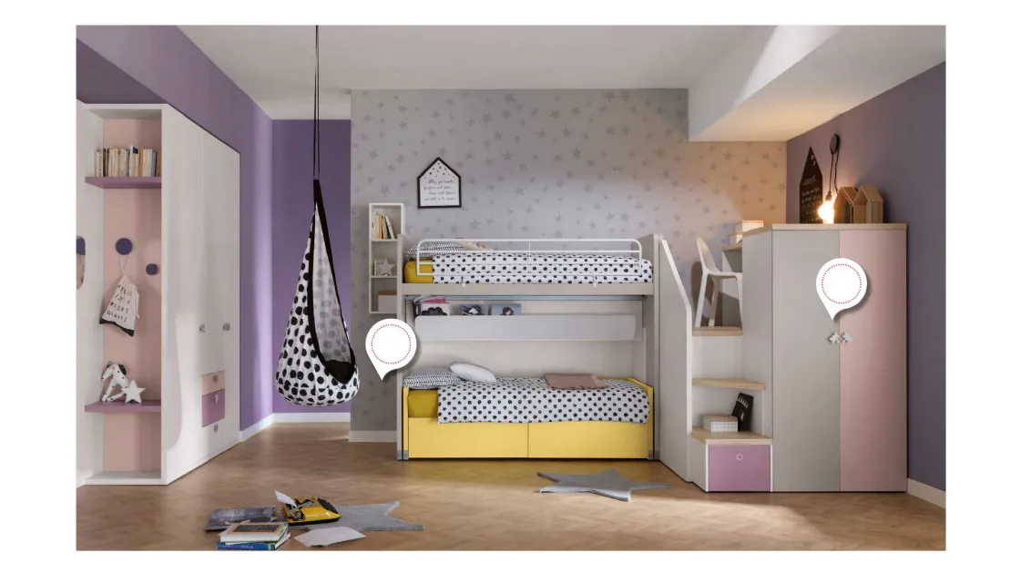 Cameretta con scrivania nella parte superiore e cabina armadio in quella inferiore Alpha Letto a Soppalco G040 di Doimo Cityline
