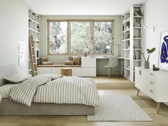 Cameretta componibile con scrivania e 2 librerie a muro Next space 01 di Nidi