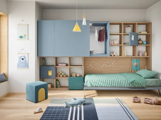 Cameretta a ponte con letto a scomparsa salvaspazio Kids space 29 di Nidi