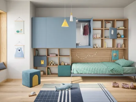 Cameretta a ponte con letto a scomparsa salvaspazio Kids space 29 di Nidi