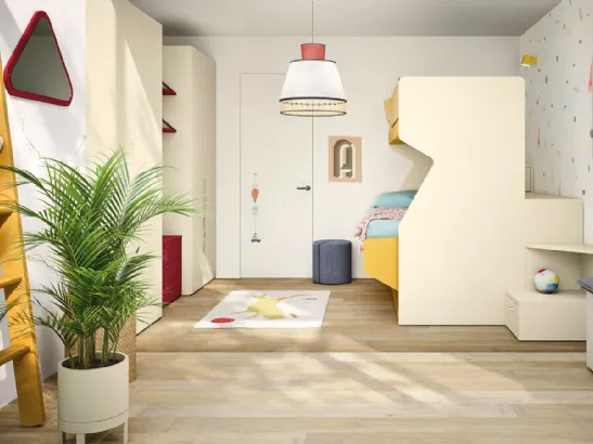 Cameretta in laccato opaco a vari colori con 2 letti a castello Kids space 30 di Nidi