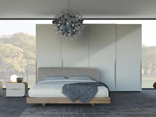 Letto in legno di quercia con testiera imbottita in econabuk cenere Eikon Plus di Voltan