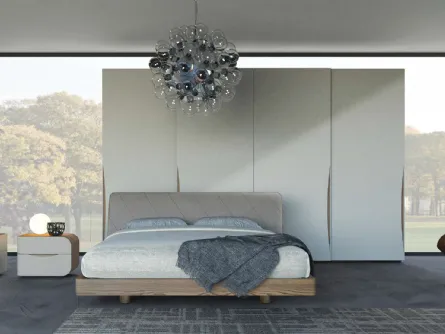 Letto in legno di quercia con testiera imbottita in econabuk cenere Eikon Plus di Voltan