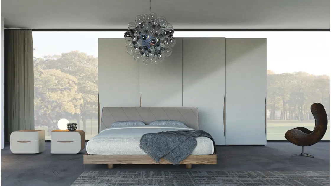Letto in legno di quercia con testiera imbottita in econabuk cenere Eikon Plus di Voltan