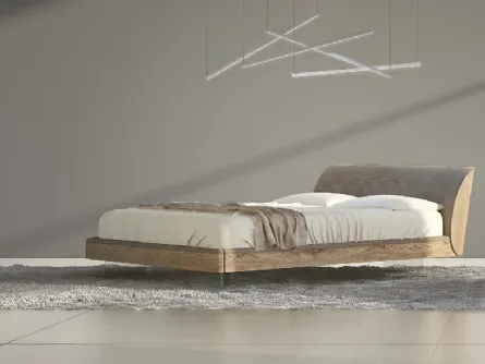 Letto matrimoniale in legno quercia con piedi in vetro e LED Elite di Voltan