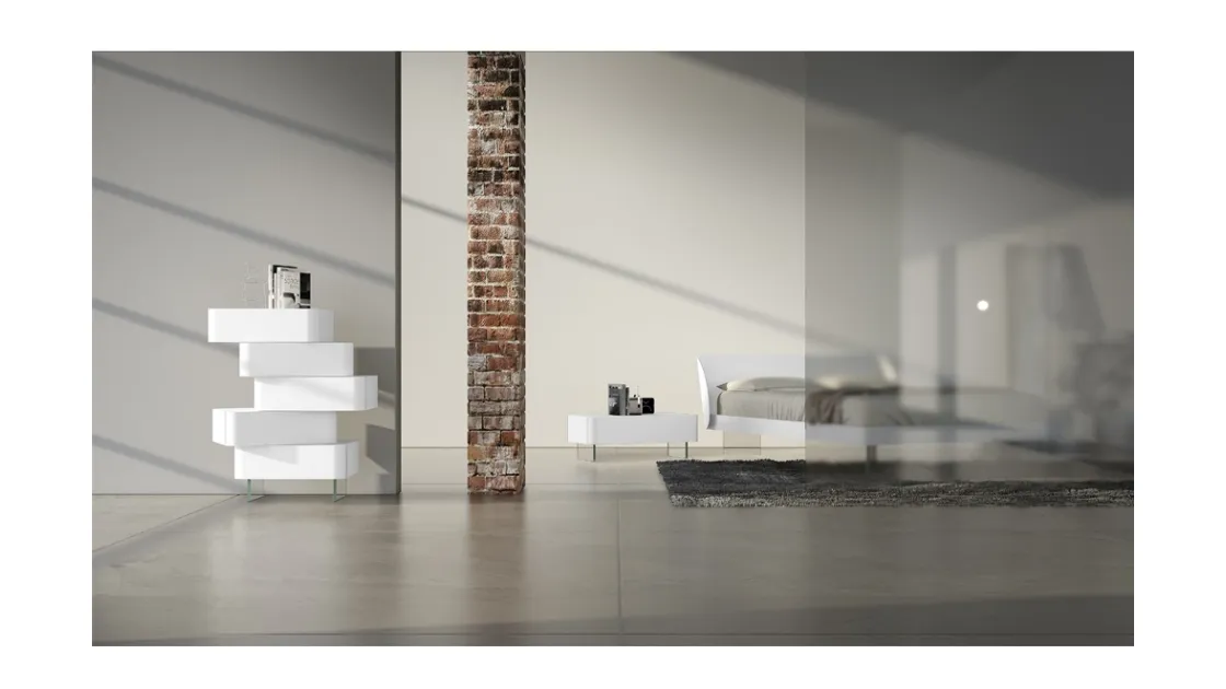 Letto in laccato bianco opaco con incisione My Love 01 di Voltan