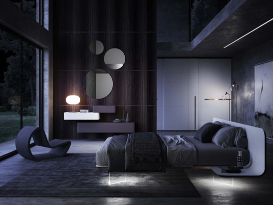 Letto No-Vo laccato bianco con piedi luminosi di Voltan