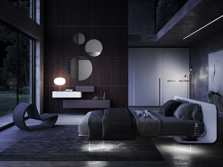 Letto No-Vo laccato bianco con piedi luminosi di Voltan