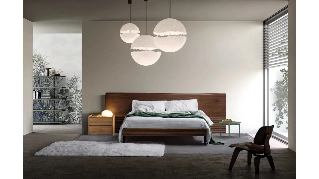 Letto Zen Dark Brown in massello di Rovere con testiera di Devina Nais