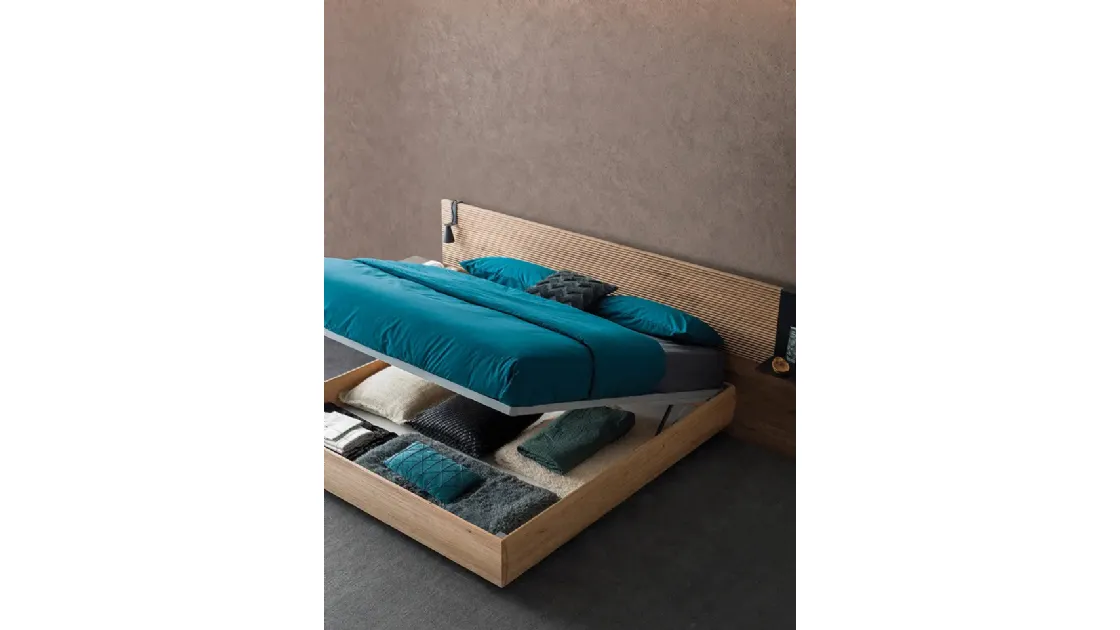 Letto Zen Bold Grey in legno di Rovere con box contenitore di Devina Nais