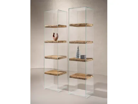 Libreria Frost con struttura in vetro trasparente e ripiani in legno Secolare naturale di Nature Design