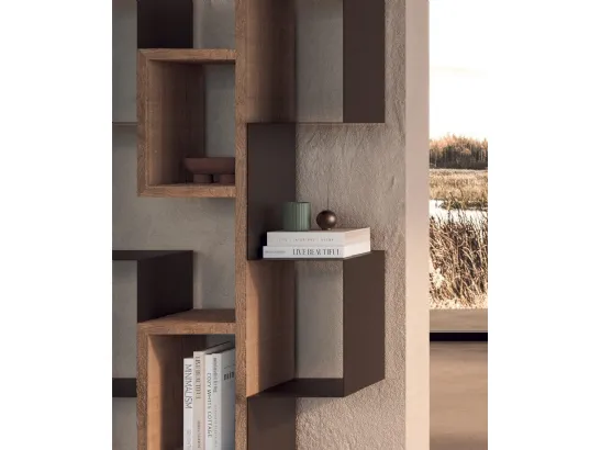 Libreria a muro con ripiani in legno secolare e metallo Gemini di Nature Design