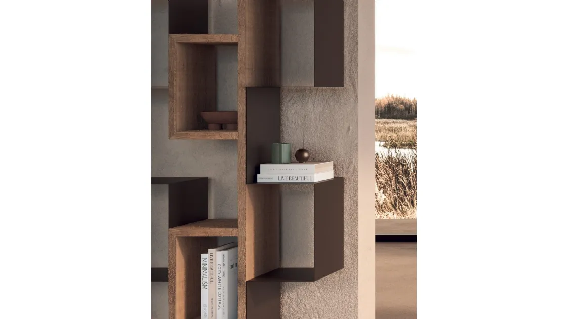 Libreria a muro con ripiani in legno secolare e metallo Gemini di Nature Design