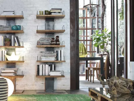 Libreria a muro componibile con piani in legno e metallo Infinity di Devina Nais di design