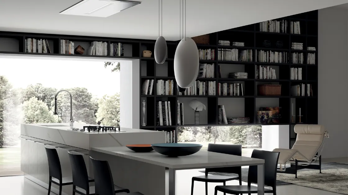 Libreria Living Mood sistema Fluida in finitura Grigio Ferro di Scavolini