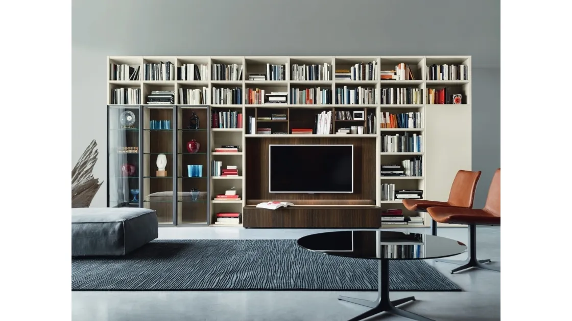 Libreria con vano porta TV Modo M6C63 in Rovere termotrattato e laccato opaco di Sangiacomo