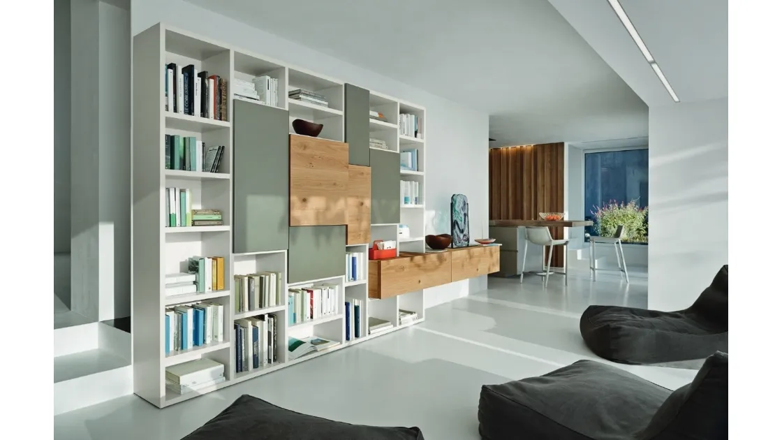 Libreria Modo M6C71 in laccato opaco e Rovere nodato di Sangiacomo