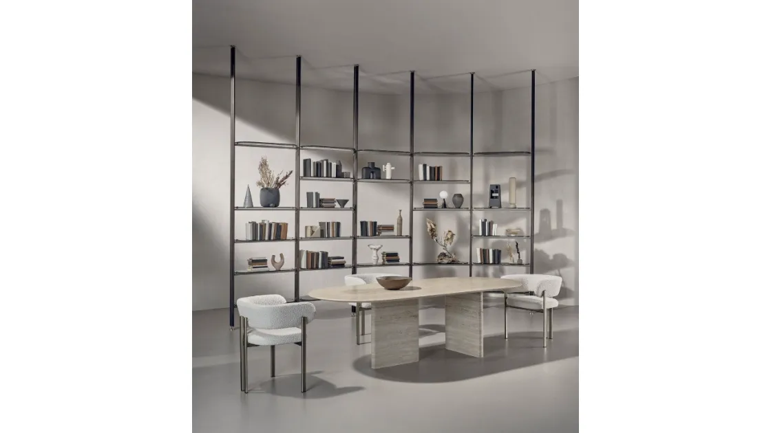 Libreria divisoria Stem in legno e metallo con mensole in vetro di Nature Design