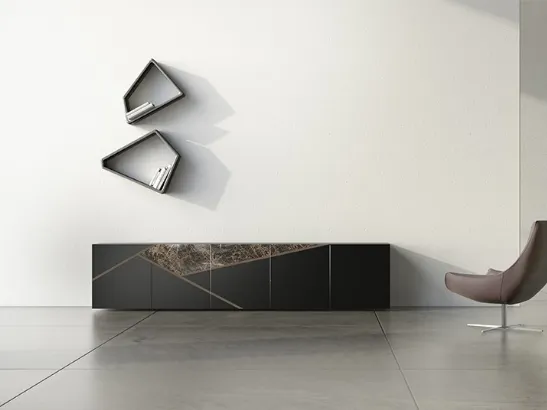 Madia Comp 17 in laccato opaco, ceramica e bronzo graffiato di Voltan