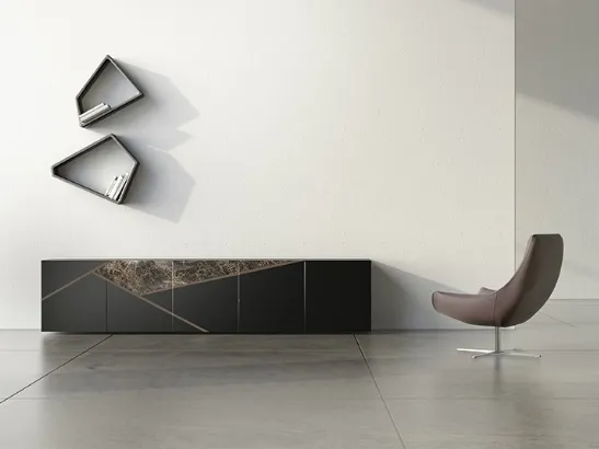 Madia in laccato opaco, ceramica e bronzo graffiato Comp 22 di Voltan