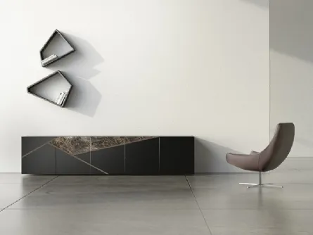 Madia in laccato opaco, ceramica e bronzo graffiato Comp 22 di Voltan