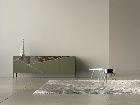 Madia in laccato opaco, ceramica e bronzo graffiato Comp 23 di Voltan