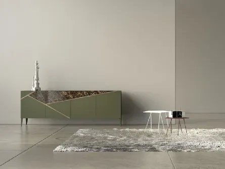 Madia in laccato opaco, ceramica e bronzo graffiato Comp 23 di Voltan