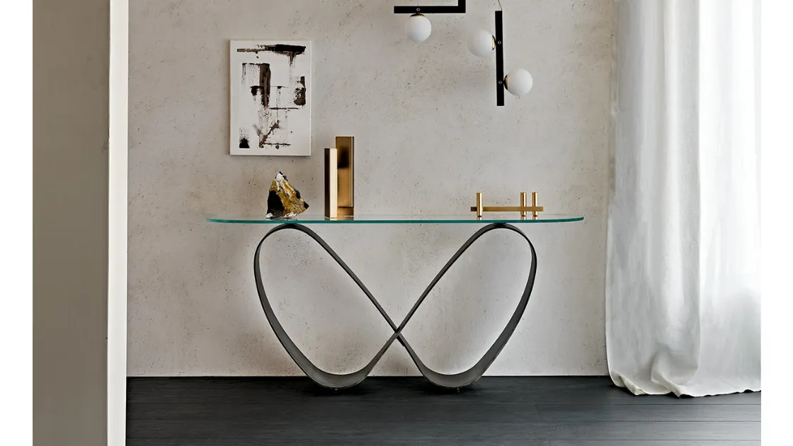 Consolle in vetro con base in acciaio Butterfly di Cattelan Italia