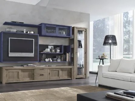 Porta TV su pannello di legno laccato blu Eclettica E07 di Devina Nais