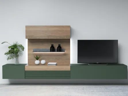 Mobile sospeso Living Zero 16 L36 in legno massello laccato e naturale di Devina Nais