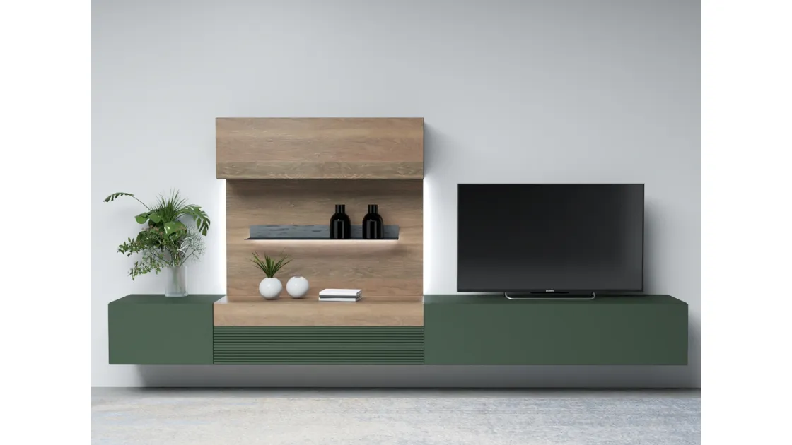 Mobile sospeso Living Zero 16 L36 in legno massello laccato e naturale di Devina Nais