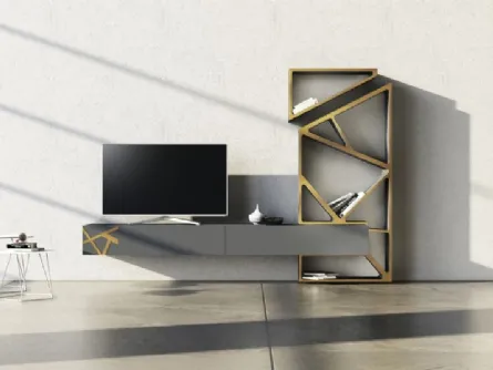 Parete Attrezzata in laccato opaco con inserti in bronzo graffiato Comp 18 di Voltan
