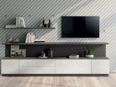 Parete Attrezzata Living Evolution 05 in decorativo Concrete di Scavolini