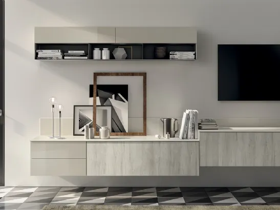 Parete Attrezzata Living Evolution in Decorativo Rovere Artic di Scavolini