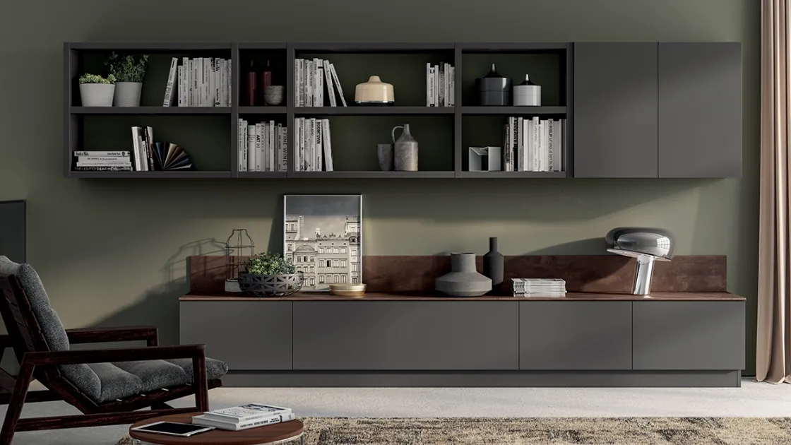 Parete Attrezzata Living Evolution in laccato Grigio Ferro di Scavolini