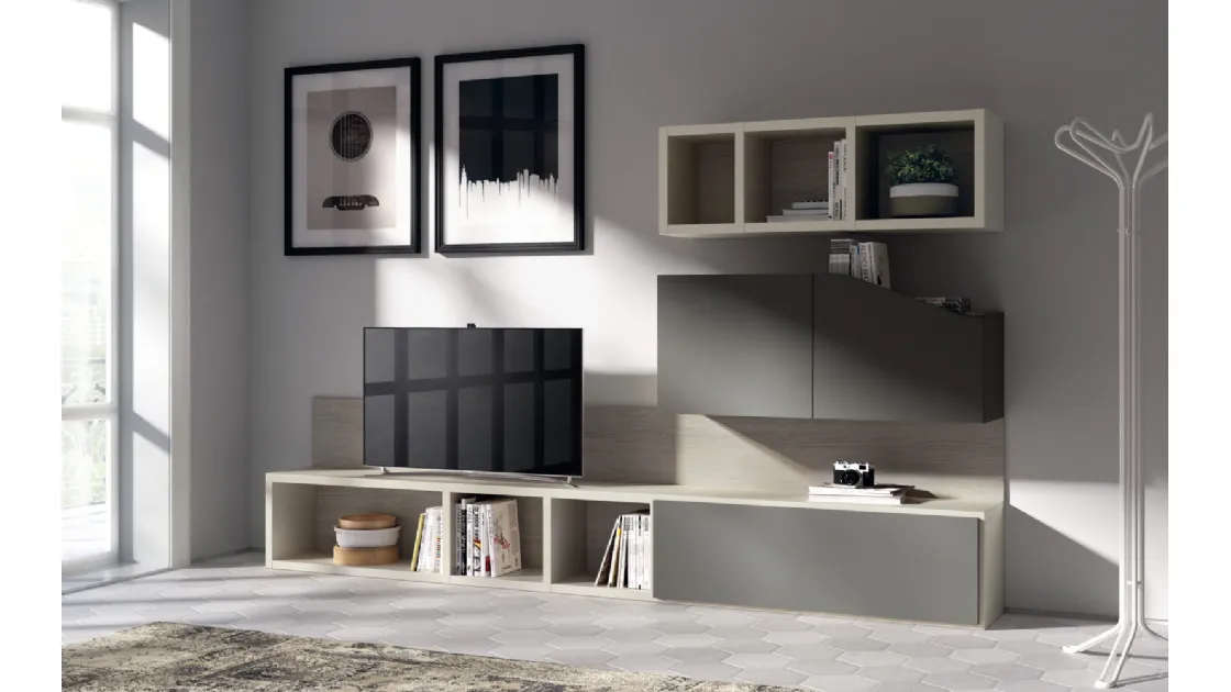 Parete Attrezzata Living Flux in laccato opaco Grigio Titanio di Scavolini