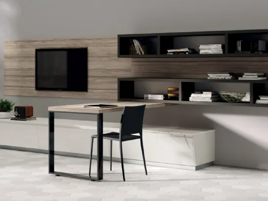 Parete Attrezzata Living Flux in decorativo Larice Zolfino e laccato di Scavolini