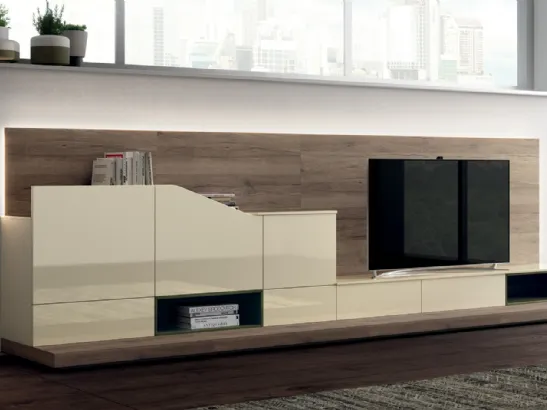 Parete Attrezzata Living Flux in Laccato lucido Beige di Scavolini