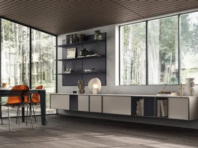 Parete Attrezzata Living Jeometrica 03 in decorativo Soft Beige di Scavolini