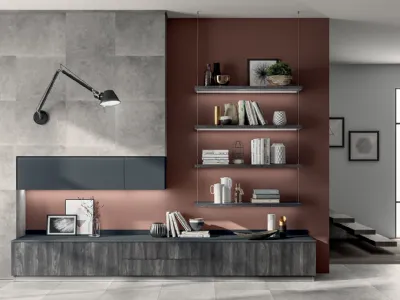 Parete Attrezzata Living Liberamente 04 in decorativo Rovere Lavagna di Scavolini