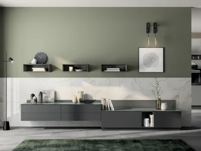 Parete Attrezzata Living Liberamente in laccato opaco Grigio Ferro di Scavolini