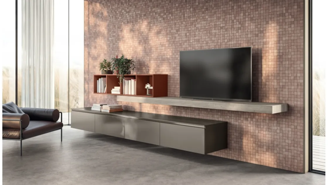 Parete Attrezzata Living Lumina in laminato Urban Steel di Scavolini