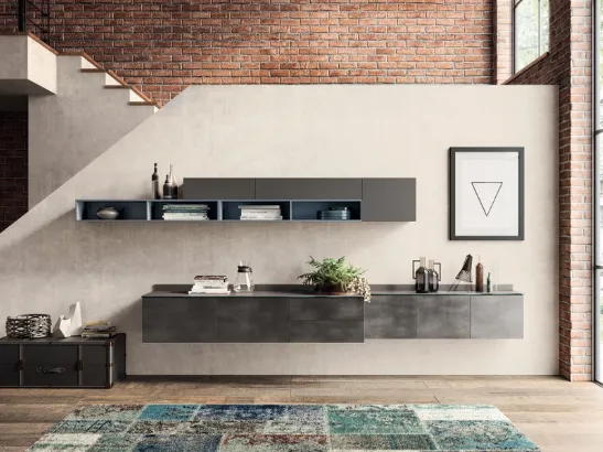 Parete Attrezzata sospesa Living Mood in decorativo Oxide Steel di Scavolini