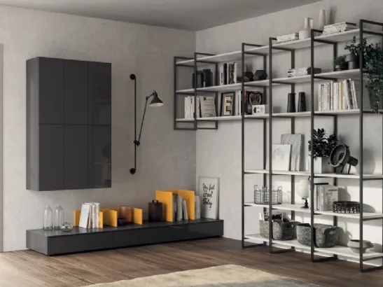 Parete Attrezzata Living Sax in laccato lucido Grigio Ferro di Scavolini